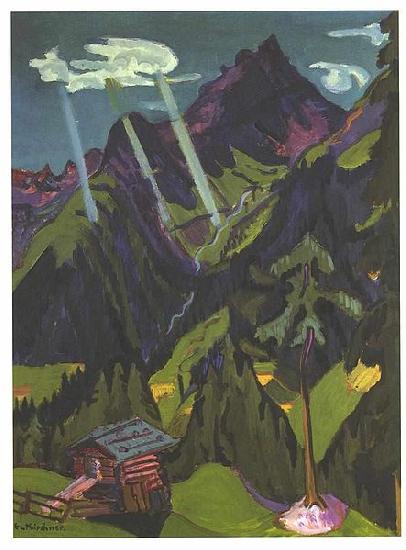 Ernst Ludwig Kirchner Landscape in Graubunder with sun rays